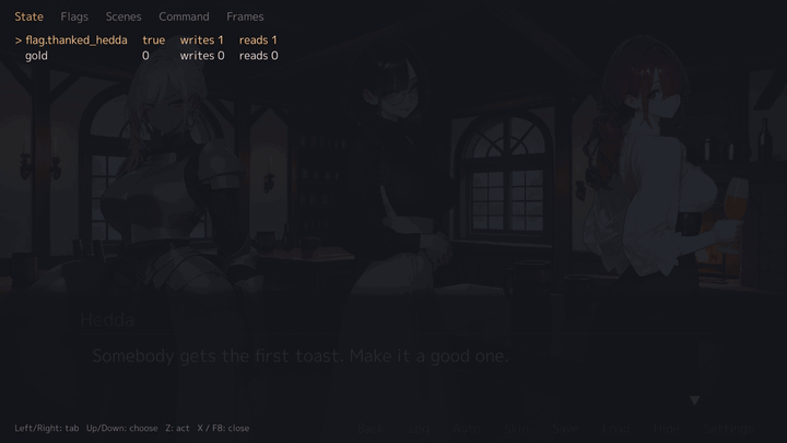 the Scenes tab jumps to the late night